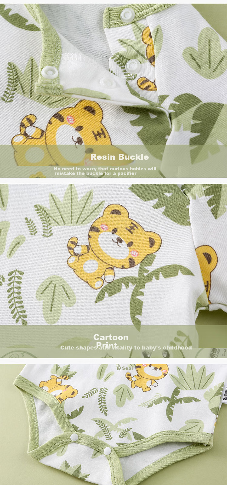 DUOXILUK Baby Romper, Summer Thin Style, Triangle Onesie, Newborn Bodysuit, Full-Print Light Green Tiger Pattern, 80cm 3