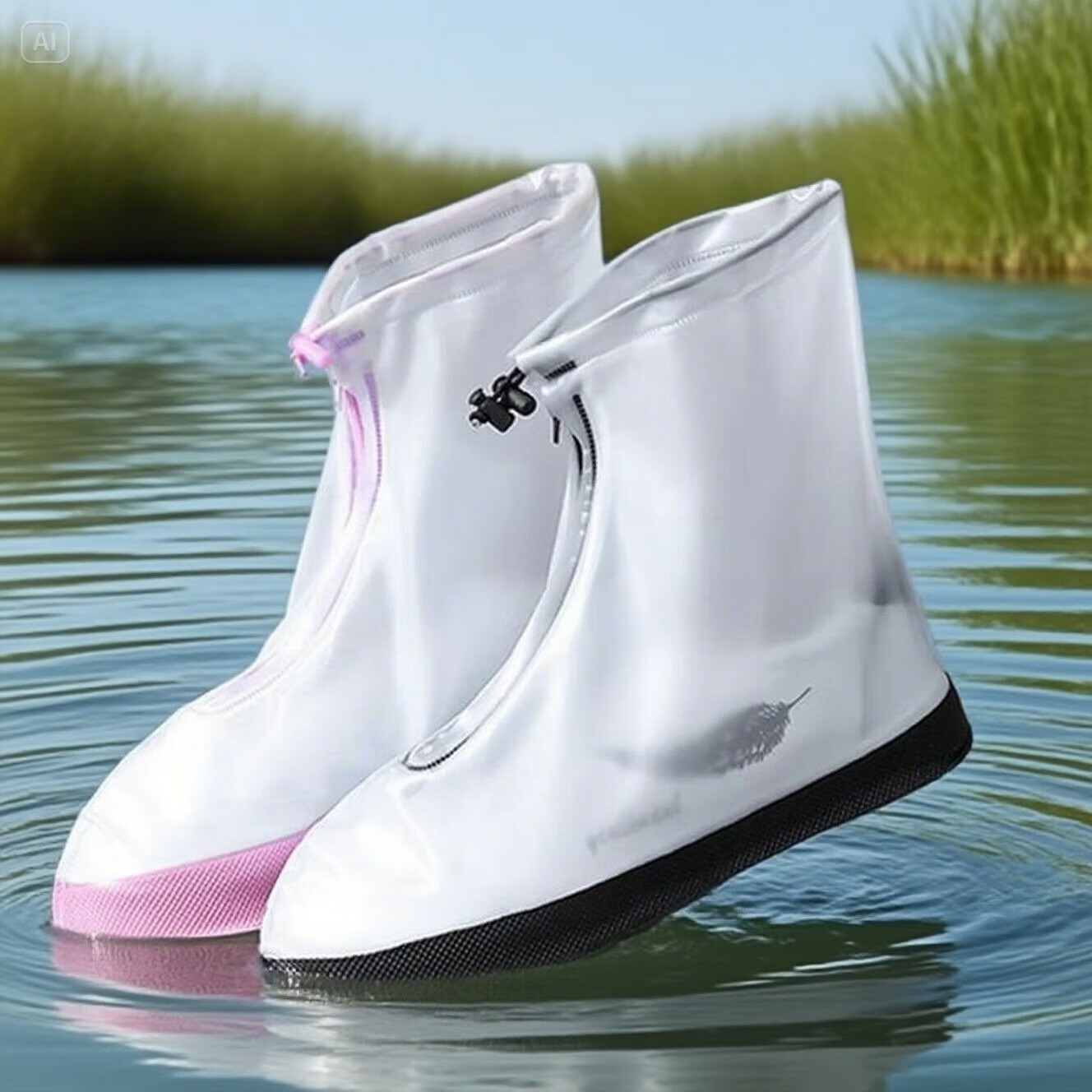 Meebordi Rain Shoe Covers, Waterproof And Non-Slip, Thickened Wear-Resistant Soles, Adult Rain Boots for Men And Women, Silicone-Like Water Shoe Covers with Black Edges, XL Size