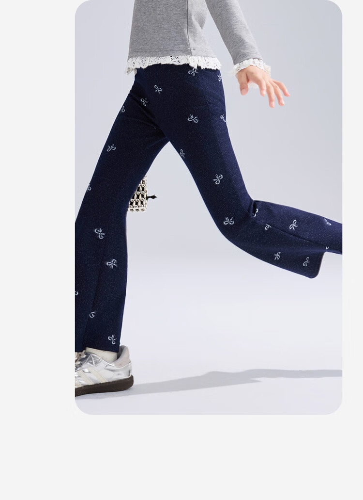 ASK JUNIOR Kids Pants 2026 Autumn Jacquard Denim Jeans Girls Casual Long Pants Flared Dark Blue 140 20
