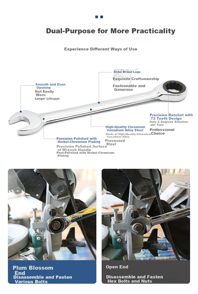ELECALL Fixed Ratchet Wrench, 24mm Quick-Release Double-Ended Star Wrench, Hardware Tool, Labor-Saving Automatic Wrench 2
