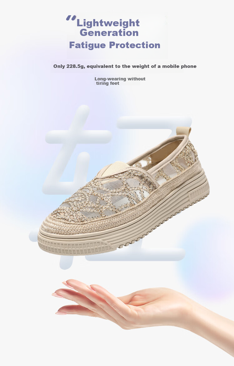 ZHR Fisherman Shoes for Women, Breathable Mesh Casual Fabric Shoes, Versatile Comfortable Thick-Soled Flats, M626, Gold, Size 35 6