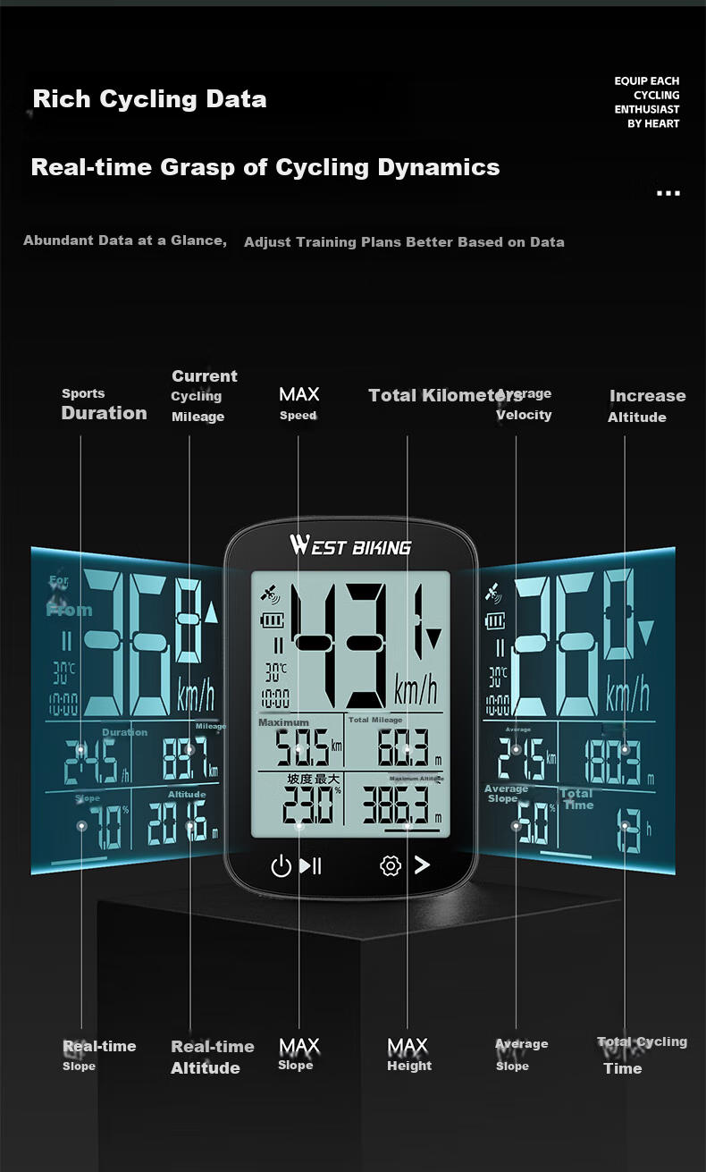 WestBiking XQ2 Road Bike Bicycle GPS Smart Wireless Computer, Quick Connection Mountain Bike Odometer Cycling Equipment 6