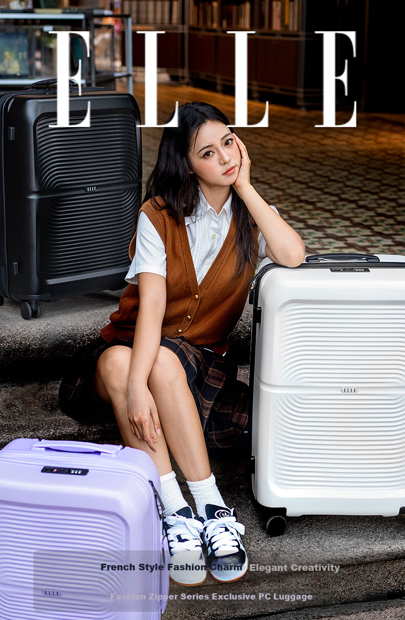 ELLE Luggage Suitcase for Women And Men, Large Capacity Travel Case with Password Lock And Zipper, Carry-On Size 20 Inch Purple 1