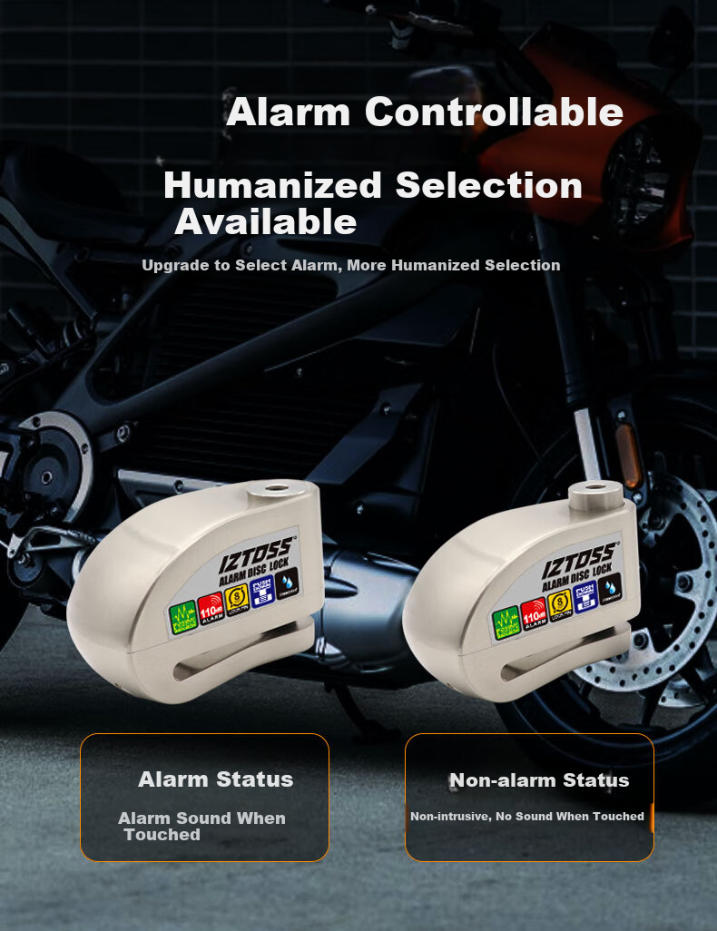IZTOSS Alarm Disc Brake Lock, Motorcycle Anti-Theft Lock, Mountain Bike Disc Brake Pad, Electric Bicycle Lock, Waterproof, Silver Color 3