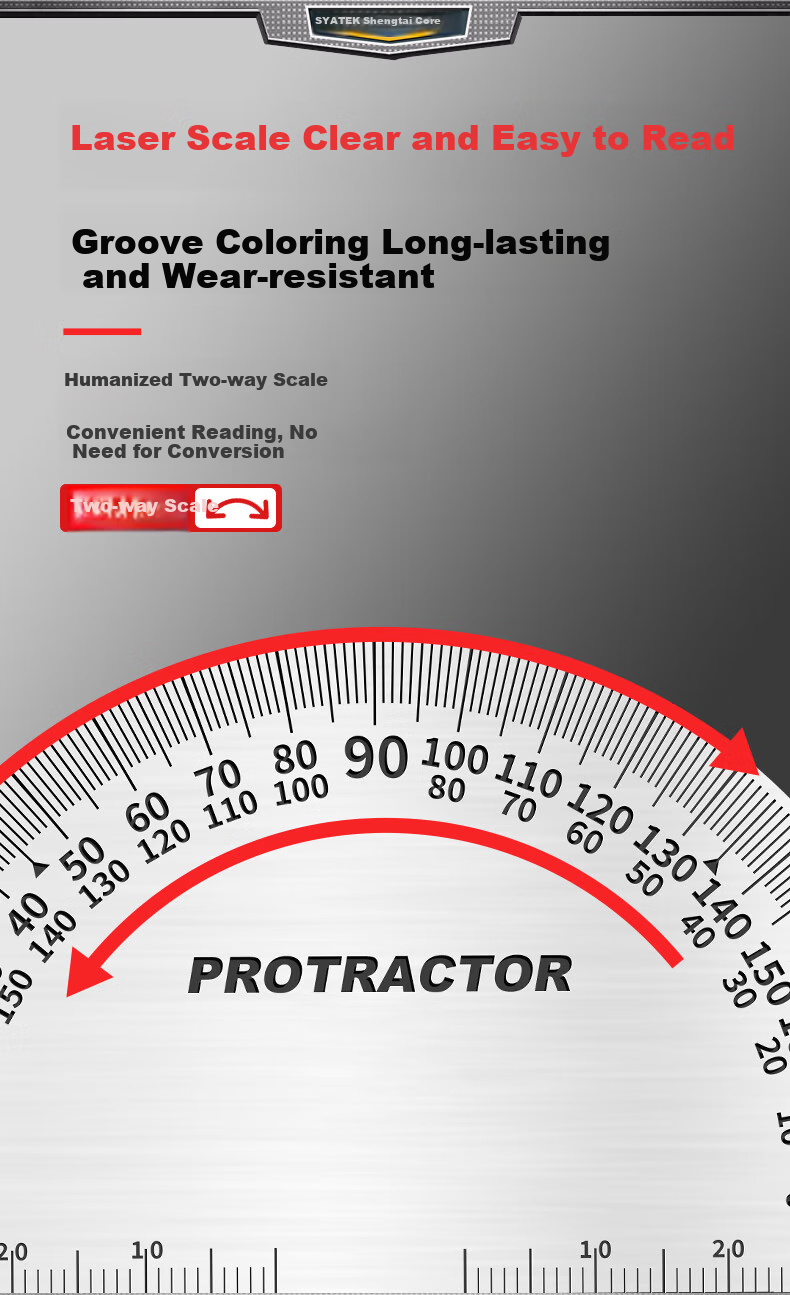 SYNTEK Angle Ruler, High-Precision Protractor, Industrial Angle Ruler, Movable Stainless Steel, Multifunctional Carpenter's Ruler, 90*150mm 3