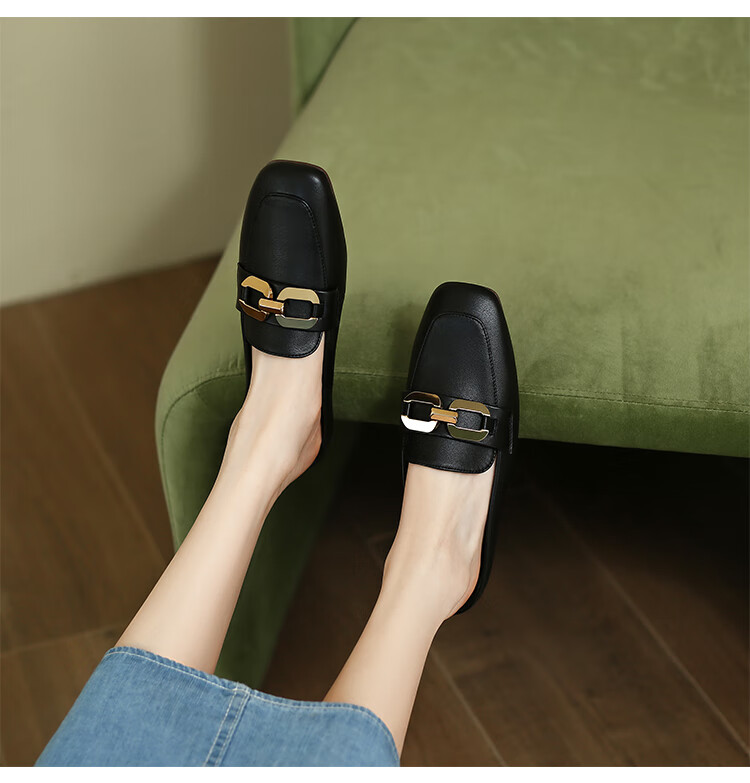 ZHR Zese Women's Square Toe Commuter Slippers One-Step French Mule Half Slippers AH235 Black Size 35 13