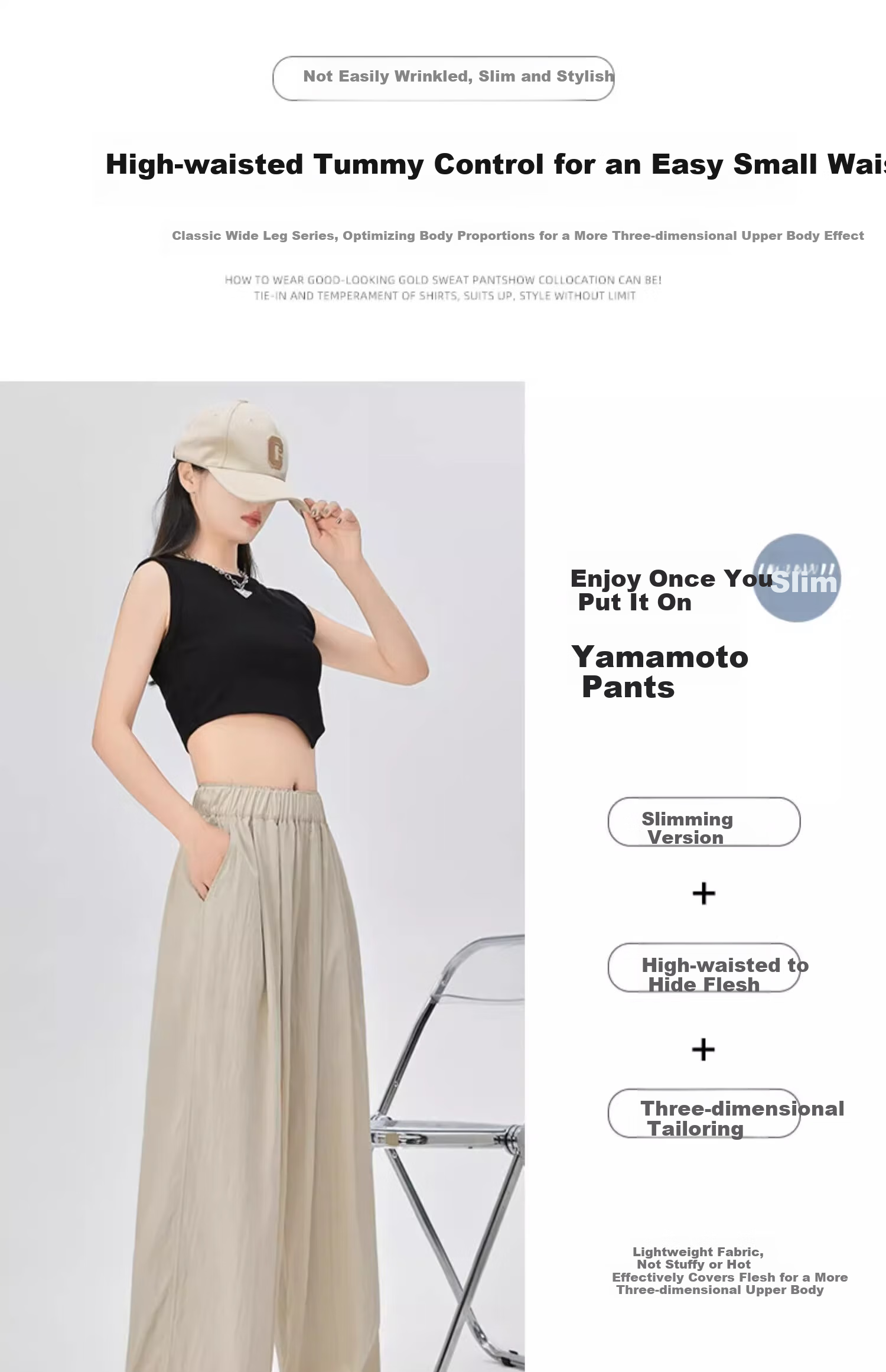 FitonTon Women's Pants, 2025 New Japanese-Style Lazy Yamamoto Pants, Loose-Fitting Slimming Wide-Leg Trousers, High-Waisted Draping Floor-Length Pants 9