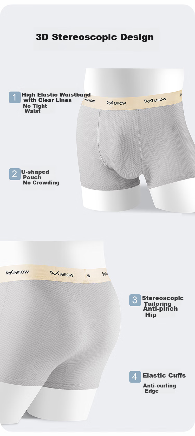 MiiOW Men's Underwear [2025 New Style], 7A Antibacterial Pure Cotton Seamless Breathable Youth Large Size Boxer Briefs 6