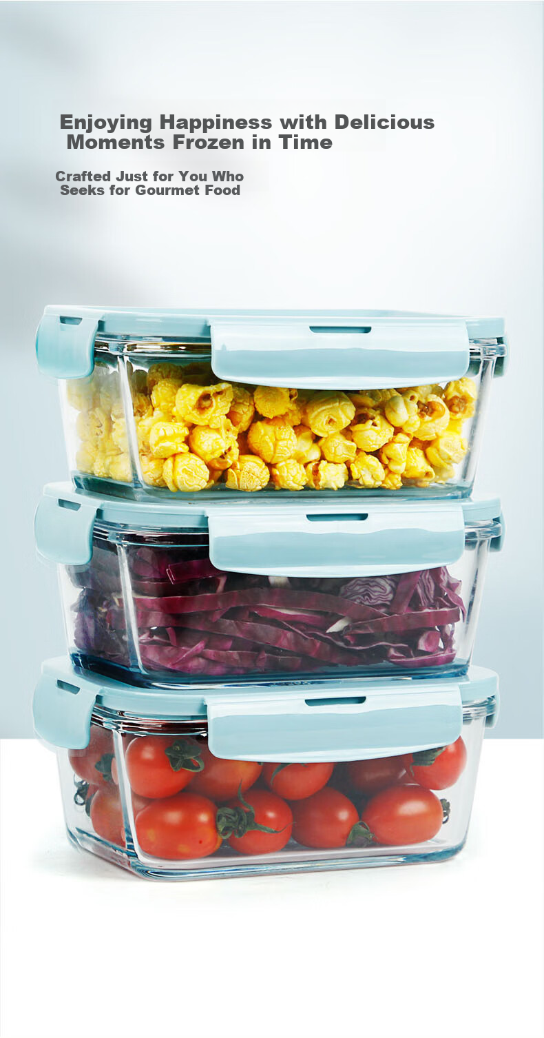 Chuangde Heat-Resistant Glass Food Storage Container, Microwave-Safe Lunch Box, Refrigerator Organizer Bento Bowl Meal Tray, Heightened 1080ml 4