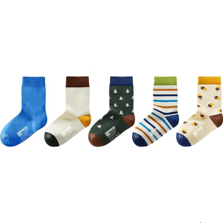 Bananain 301C Children's Mid-tube Socks Baby Boys and Girls Breathable Skin-friendly Comfortable 7A Antibacterial Odor-resistant Four Seasons Wearable 5 Pairs