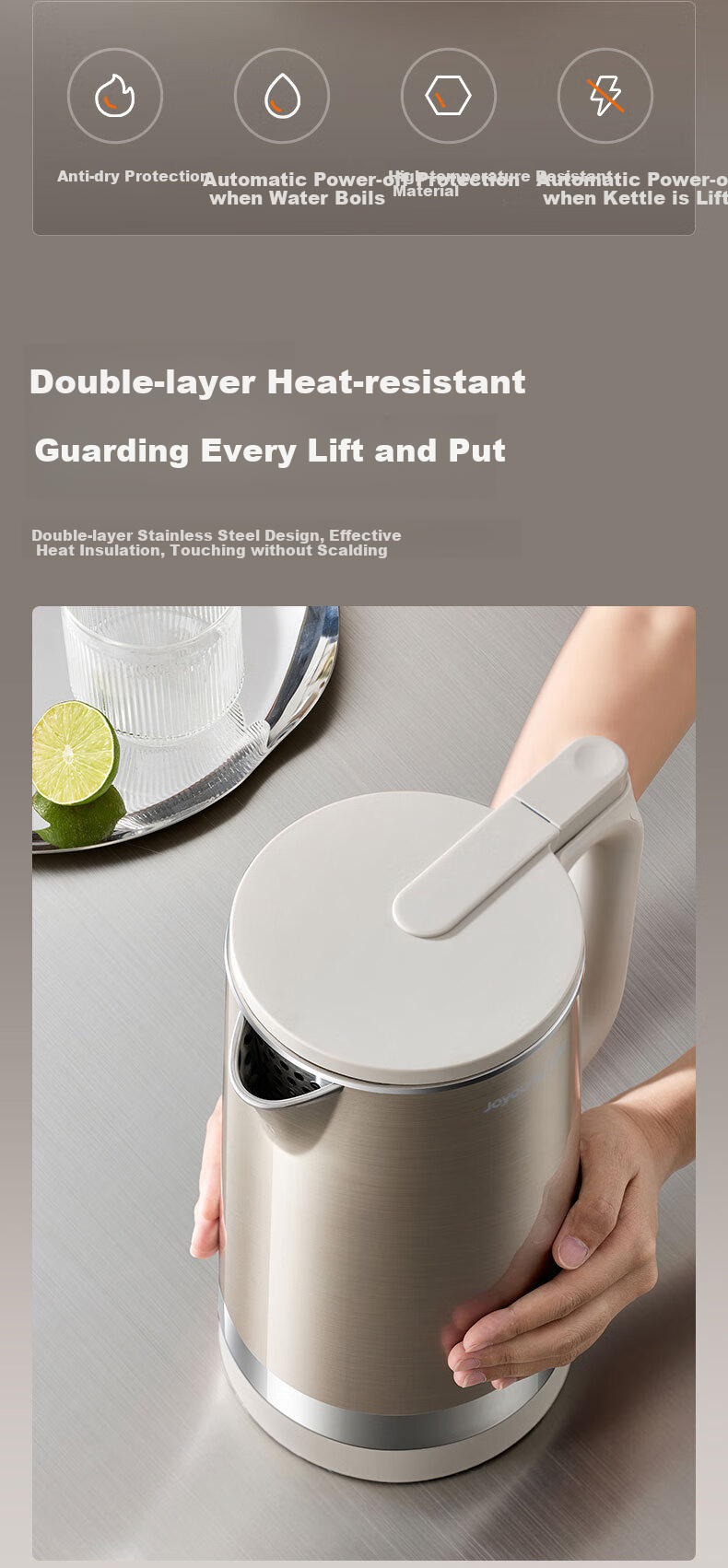 Joyoung Electric Kettle, 1.5L Capacity, 5 Temperature Settings, 304 Stainless Steel Seamless Design, No Glue, Constant Temperature Kettle K15ED-W520 12