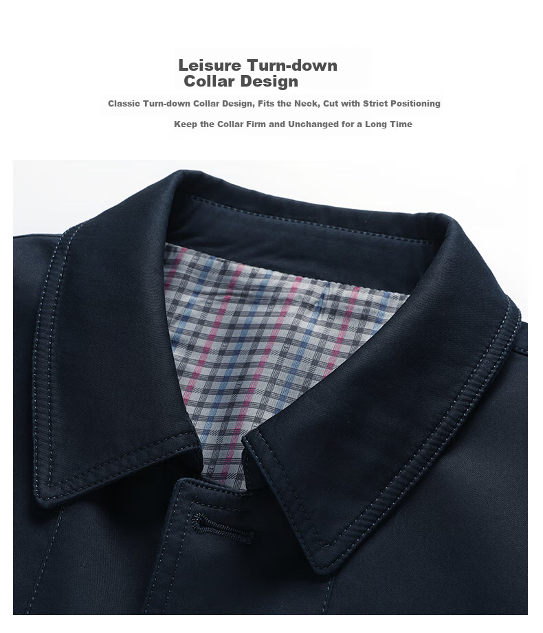 ROMON 100% Pure Cotton Jacket for Men, Middle-Aged And Young, Spring And Autumn Outerwear, Workwear Casual Lapel Dad's Outfit, Men's Jacket 4