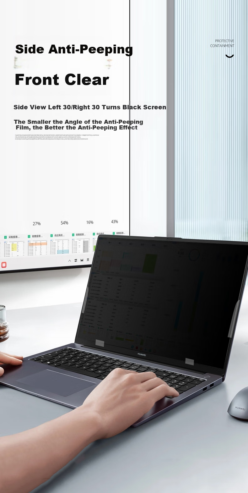 Jiasu Huawei MateBook D16/D16SE 2025/24 Anti-Glare Privacy Screen Protector Linux Version, 16-Inch Privacy Protection Film, Anti-Glare, Double-Sided Detachable [Snap-On] 3