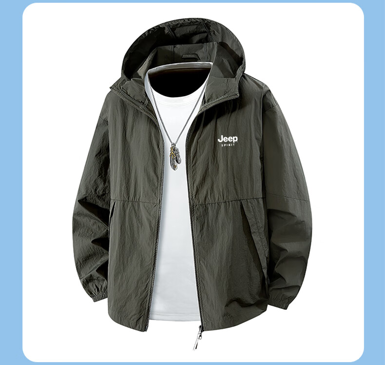 JEEP Men's Summer Ultra-Thin Cooling Ice Silk Sun Protection Jacket Breathable Loose Fit Black S 8