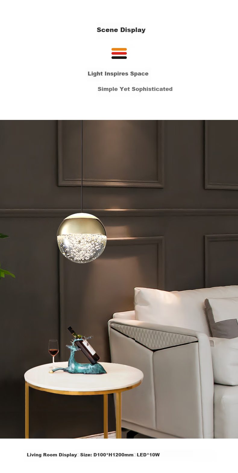 CDN Bedside Pendant Light, Dining Room Lamp, Small Chandelier for Bedroom, Living Room, Study, Vintage Style Glass Light Luxury Spherical Pendant Light, Light Gold 4
