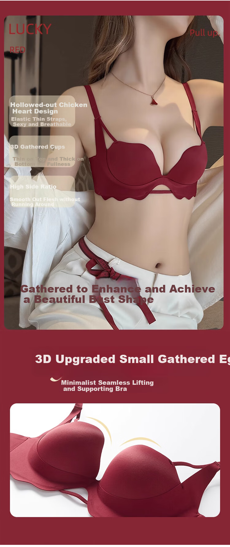 XUEXIMAN [2026 Spring New Arrival] Zodiac Year Women's Bra, Wine Red Sexy Wireless Push-Up Brassiere 4