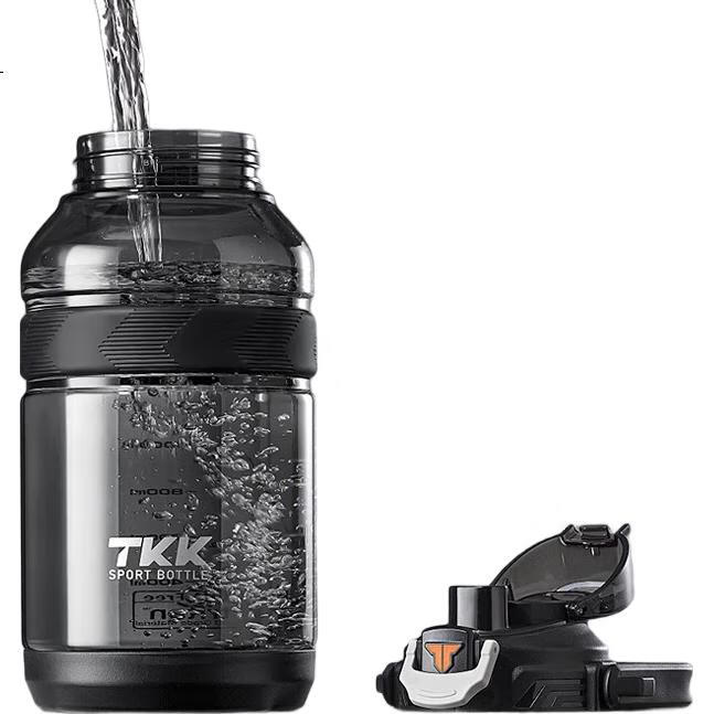 Спортивная бутылка для воды TKK, большая емкость, для улицы, термостойкая, из тритана, 2 л, с мерной шкалой и ремешком