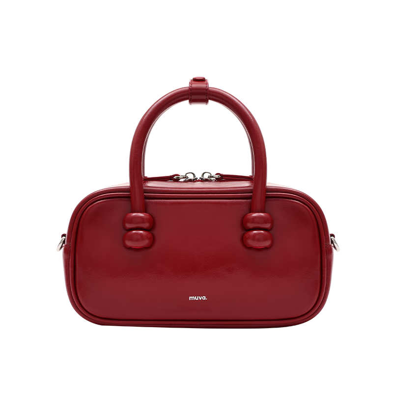 MUVA Zhao Zhaoyi Same Style Boston Red Handbag, Women's Commuter Genuine Leather Crossbody Bag, Gift, Party Red