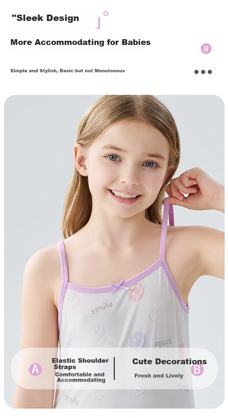 MiiOW Children's Tank Top, Girls' Summer Thin Modal Camisole, Baby Girl Undershirt, Inner Wear, Two-Piece Set 8