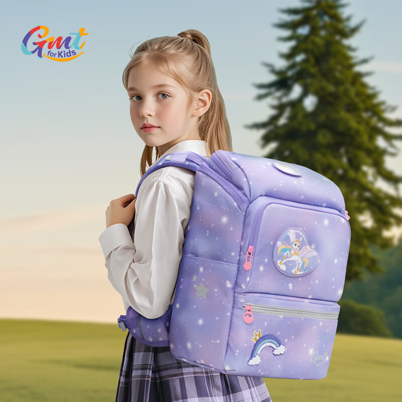 Gmt for Kids Backpack Elementary School Children Large Capacity Lightweight Ergonomic Shoulder Bag with Waist Belt for Girls Grades 1-4 Purple