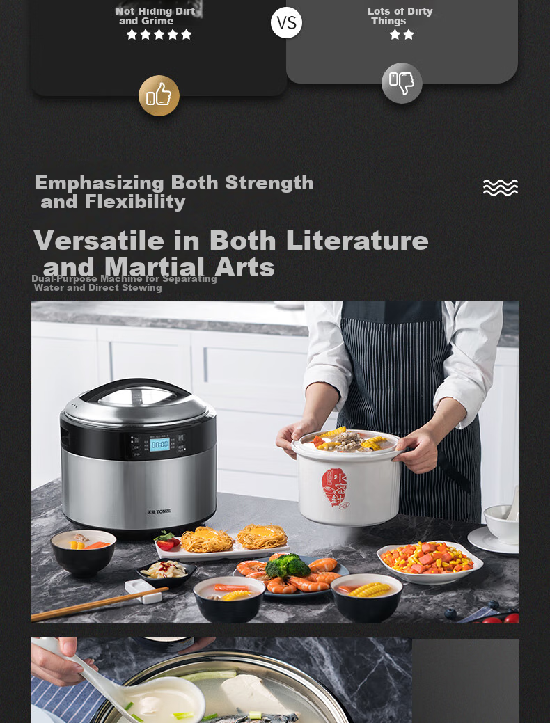 TONZE Electric Stew Pot, Electric Casserole, Electric Clay Pot, Double Boiler, Soup Maker, Porridge Cooker, Bird's Nest Health Pot, Baby Food Cooker, Stainless Steel Multifunctional All-In 35EG 3.5L 6