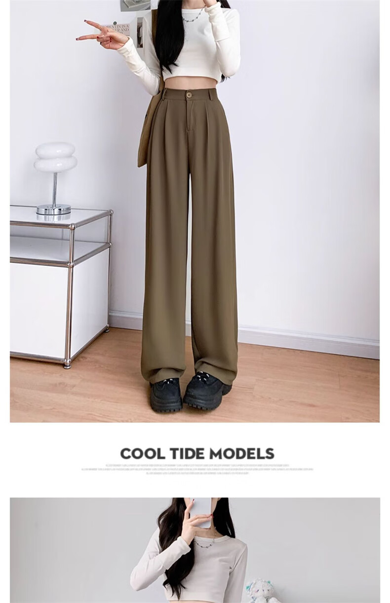 Langsha Women's Suit Pants 2026 New High-Waist Straight-Leg Slim Fit Lightweight Wide-Leg Trousers for Office Commuting 23
