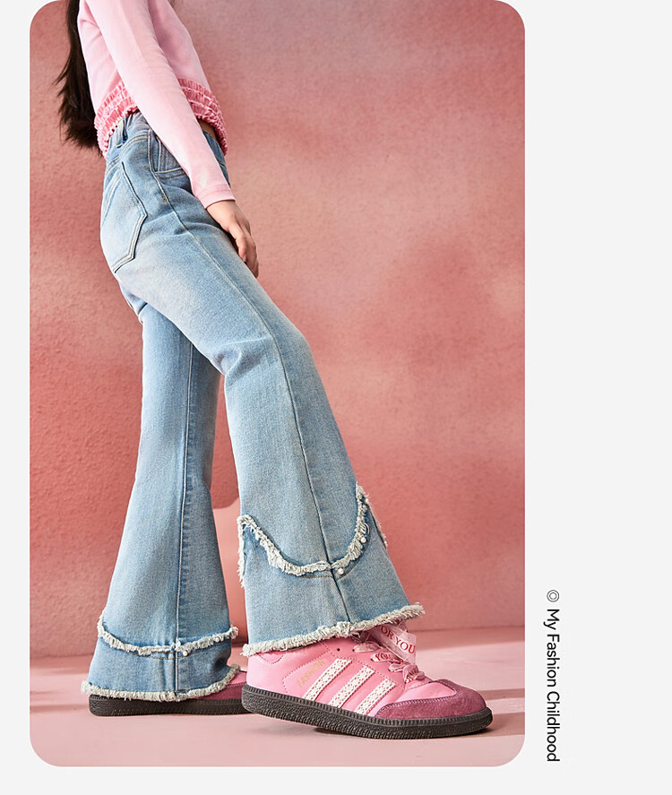 ASK JUNIOR Children's Clothing, Girls' Autumn Pants, Retro Denim Trousers, Long Pants with Slight Gradient, Casual Pants, Blue, Size 160 3