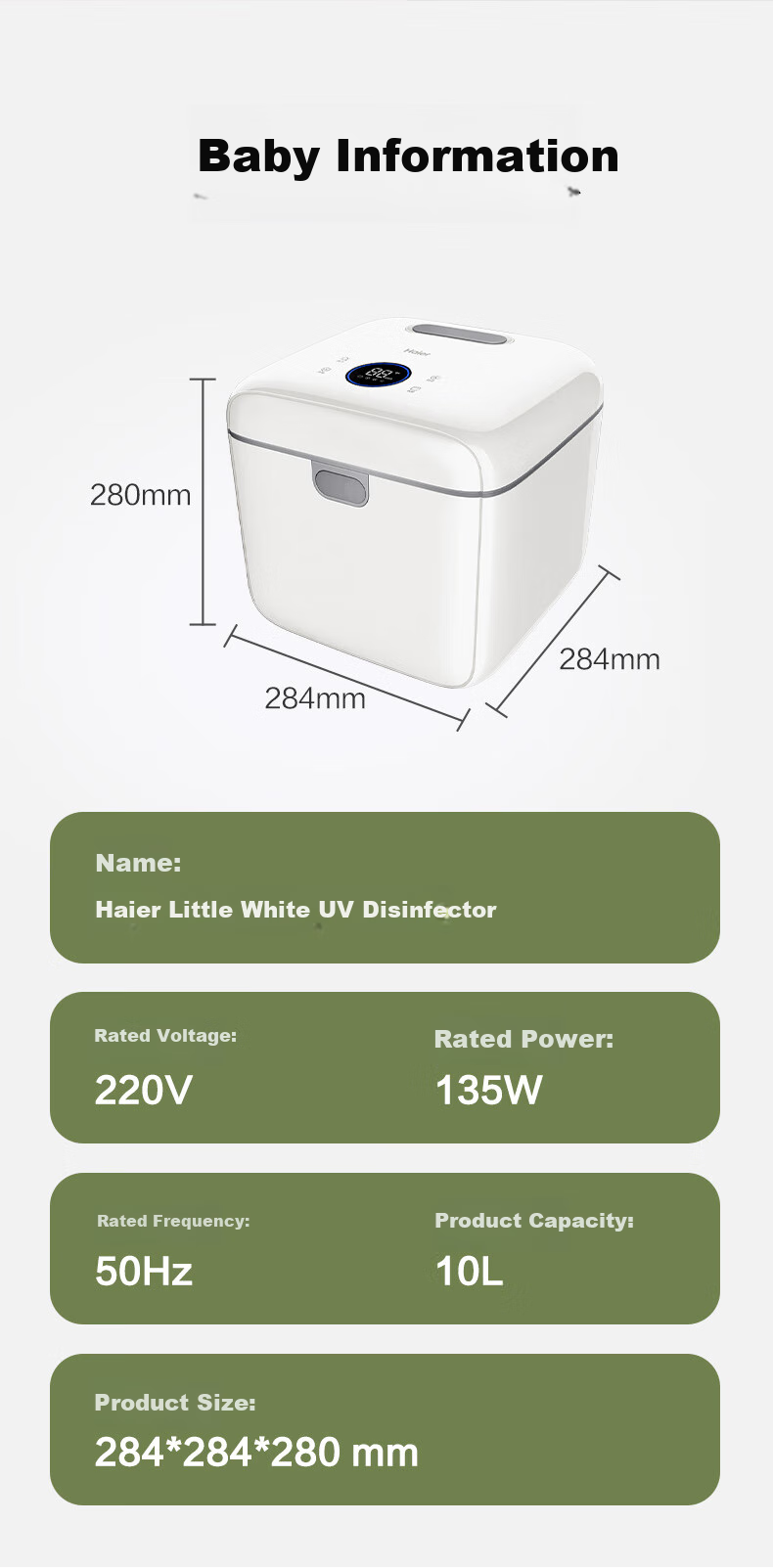 Haier Clothes Dryer UV Sterilizer for Baby Bottles, Bowls, Chopsticks, Toys, Underwear Disinfection Device 10L Single Lamp Rotary Knob Model U201 17