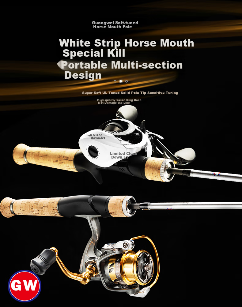GW Fishing Rod, 1.68 Meters, Qinglan Topmouth Culter Rod, Pistol Grip, Left-Handed Baitcasting Reel, Lure Rod Set, UL Action, Ultra-Soft Action, Topmouth Culter Lure Rod, Lure Fishing Tackle, Fishing Rod 1