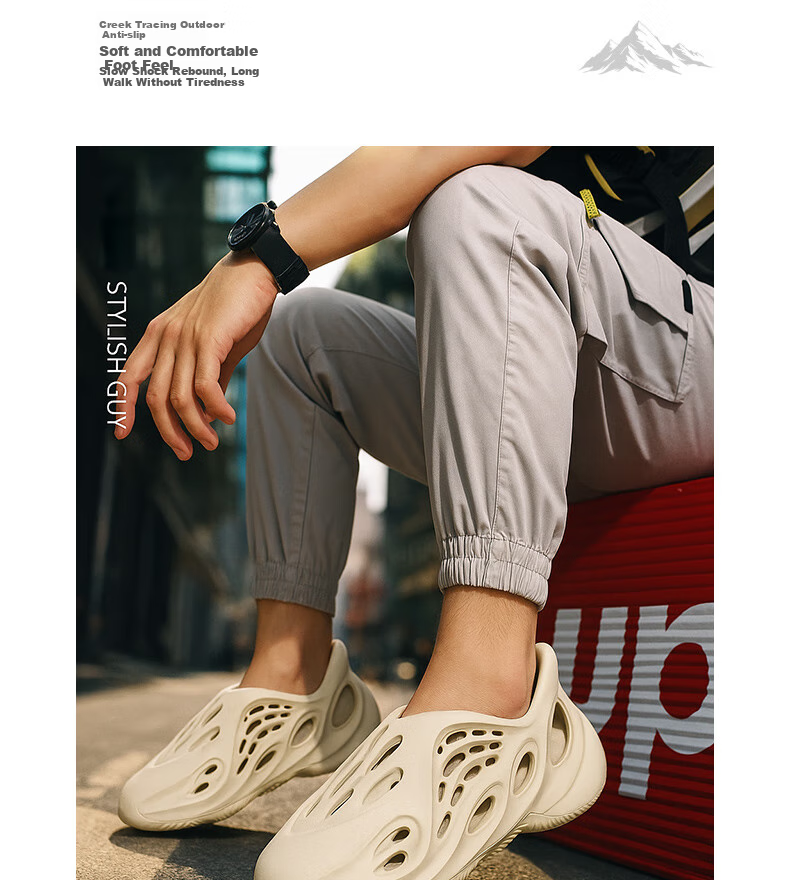 FOOTOPPO EVA Coconut Hole Shoes for Men, Summer Outdoor Wear, Sports Non-Slip Sandals, Slip-On Closed-Toe Slippers 16
