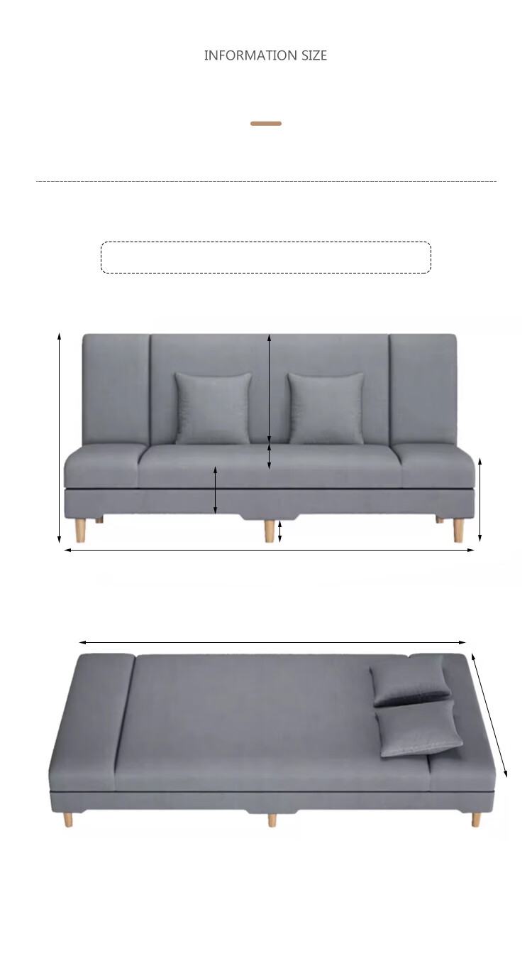 L&S Sofa Living Room Foldable Sofa Bed Dual-Use Small Apartment Fabric Sofa Four-Seater 66A Dark Gray 1.8m 14