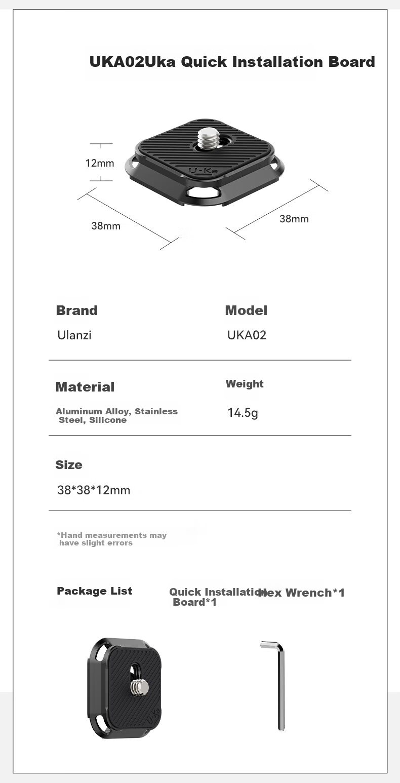 Ulanzi UKA Quick-Release Single Base, Camera Quick-Install Plate, Tripod Head Base Stabilizer, Sliding Rail, External Expansion Photography Universal Accessory 9