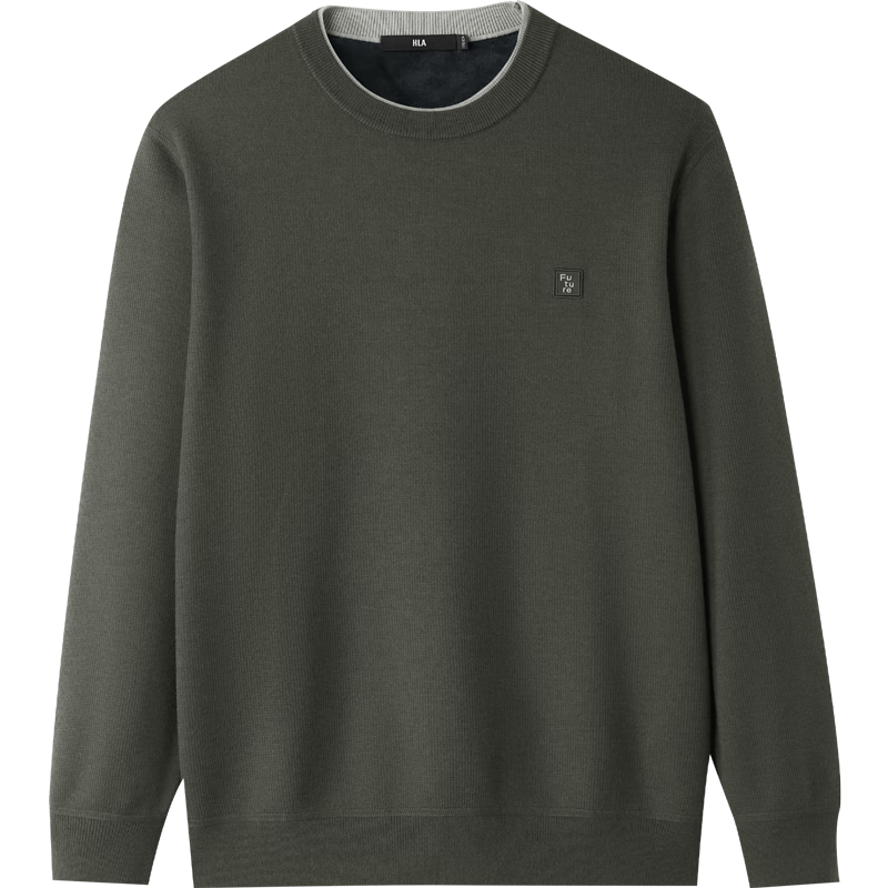 HLAHLA Men's Winter Knitted Sweater, 25 Double Collar, Round Neck, Fleece Lined, Thickened, Fake Two-Piece Pullover