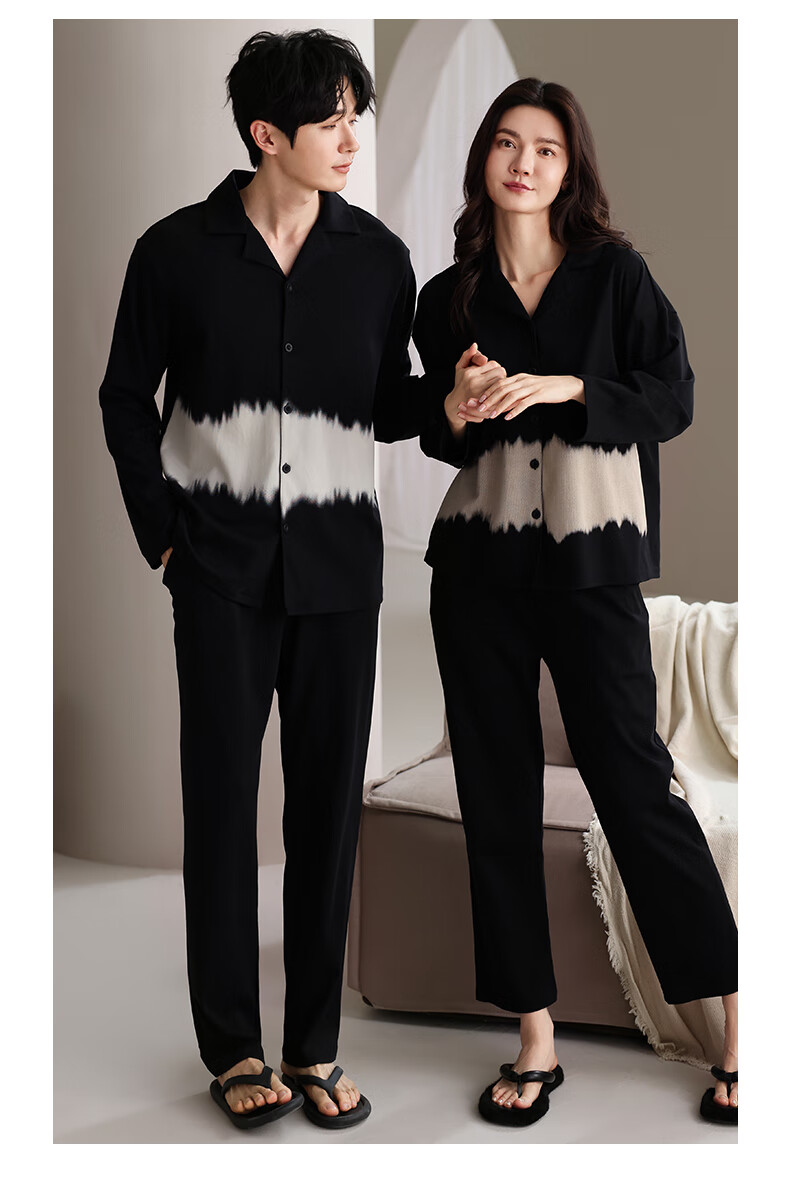 MiiOW Couple's Pajamas, Men And Women Spring Summer Pure Cotton 2026 New Long-Sleeve Cardigan Simple Casual Plus-Size Home Wear Set 1