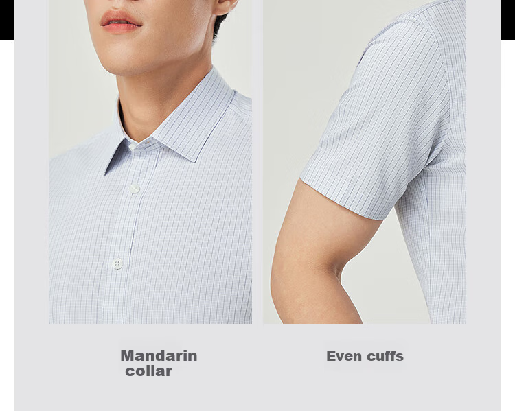 YOUNGOR Summer Youth Business Casual High-End Plaid Short-Sleeve Shirt, Gray Plaid, Size 38 5