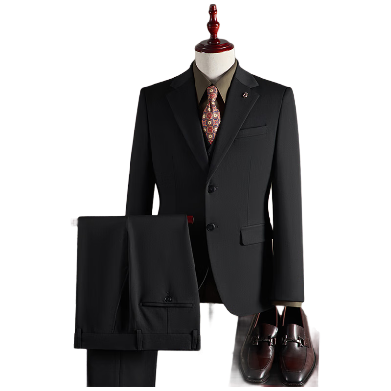 ROMON Men's Business Formal Suit Set [Blazer + Vest + Trousers] Black 4XL