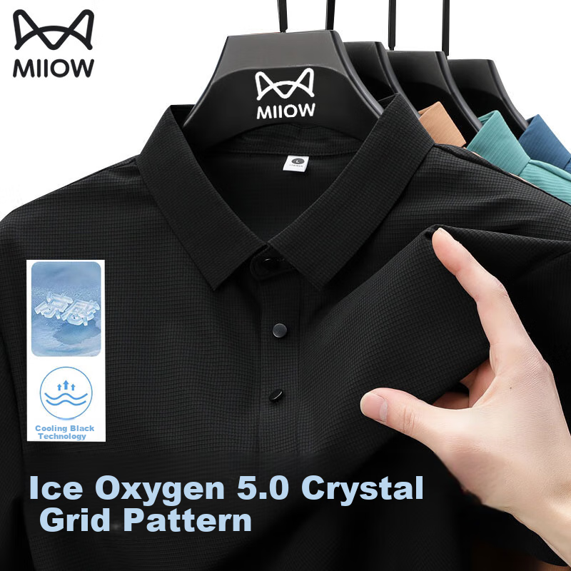 MiiOW Cool-Feeling Short-Sleeve Polo Shirt for Men, Summer Casual Business Ice Silk Quick-Dry Sports T-Shirt, Men's Clothing, Father's Day Gift