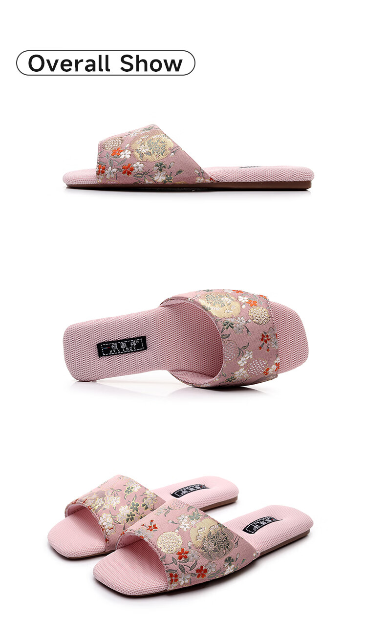 Hengyuanxiang Ethnic Style Slippers, Summer Embroidered Home Indoor Breathable Non-Slip Cowhide Sole Sandals for Women, Pink, Size 36-37 7