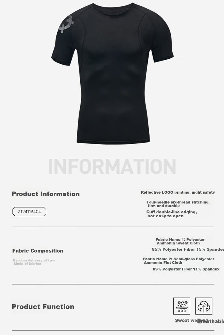 RIGORER Men's Fitness Short Sleeve Quick-Dry Sports Top Basketball Training Sweat-Wicking Compression Shirt, Pure Black, 4XL 3