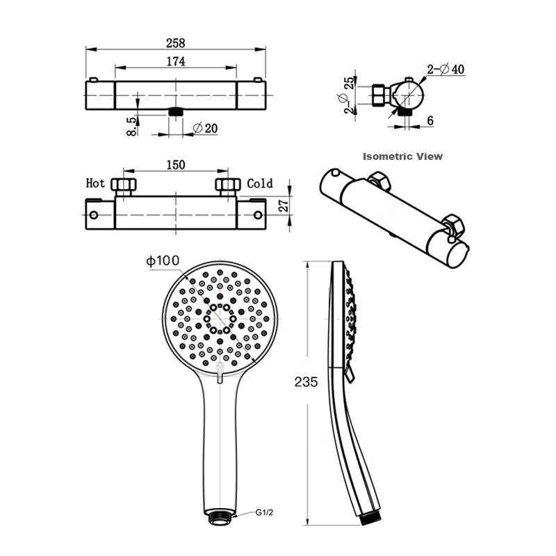 BSITN Constant Temperature Shower Head Complete Set with Smart Thermostatic Mixing Valve, Shower Faucet, Bathroom Pressure-Increasing Shower Head, Bright Silver 1390