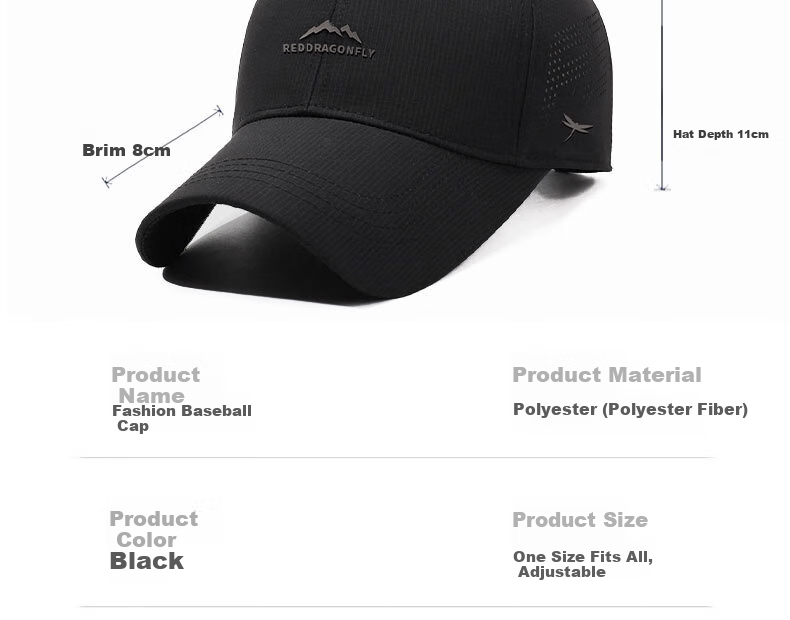 RED DRAGONFLY Baseball Cap for Men And Women, Spring And Summer Sun Protection, Quick-Drying Mesh Breathable Hat, Face-Slimming Visor Cap 19