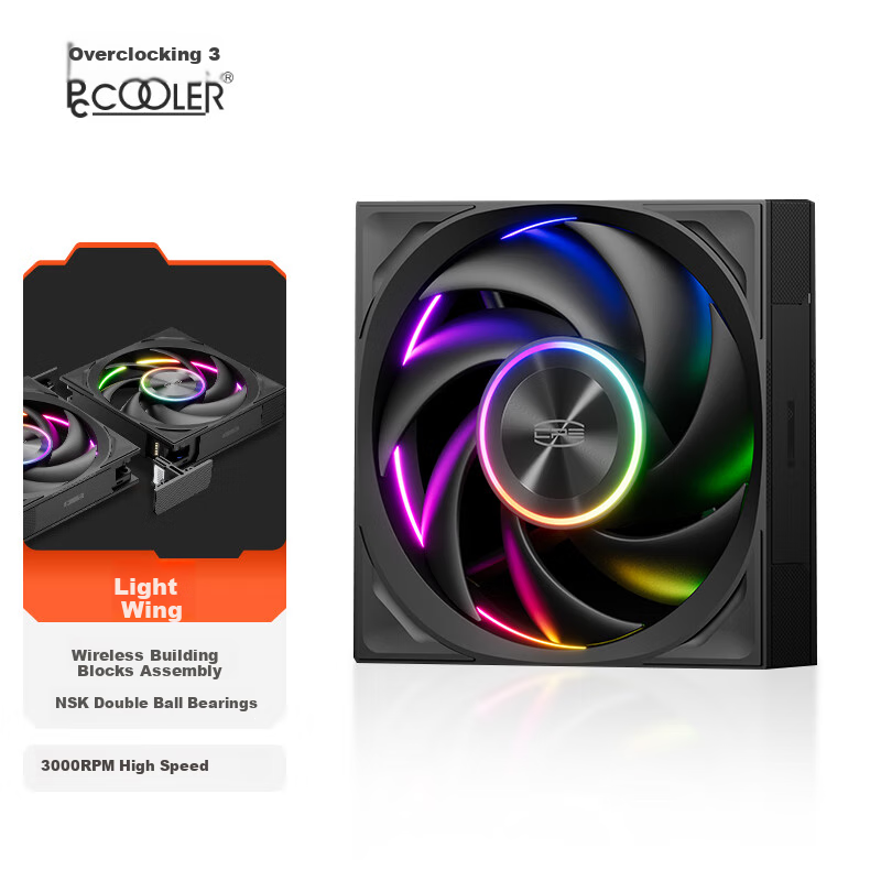 Вентилятор для корпуса PCCOOLER Light Wing F7 X120 ARGB, 12 см, беспроводное соединение, синхронизация ARGB, ШИМ-регулировка скорости, двойной шарикоподшипник, черный