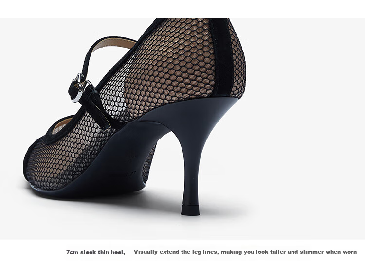 Le Saunda Romantic Queen 2025 New Pointed Toe Stiletto Mesh Mary Jane Pumps for Women 70301, Obsidian Black BKF, Size 35 6