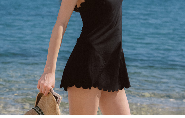 Atlanticbeach 2025 New Popular Halter Neck One-Piece Swimsuit for Women, Summer Hot Spring Vacation Backless Tummy-Covering Little Black Dress-Style Swimwear 10