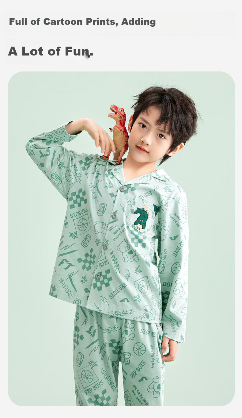 Fenteng Children's Pajamas for Boys, 100% Cotton Spring New Cartoon Sleepwear Set for Older Kids 7