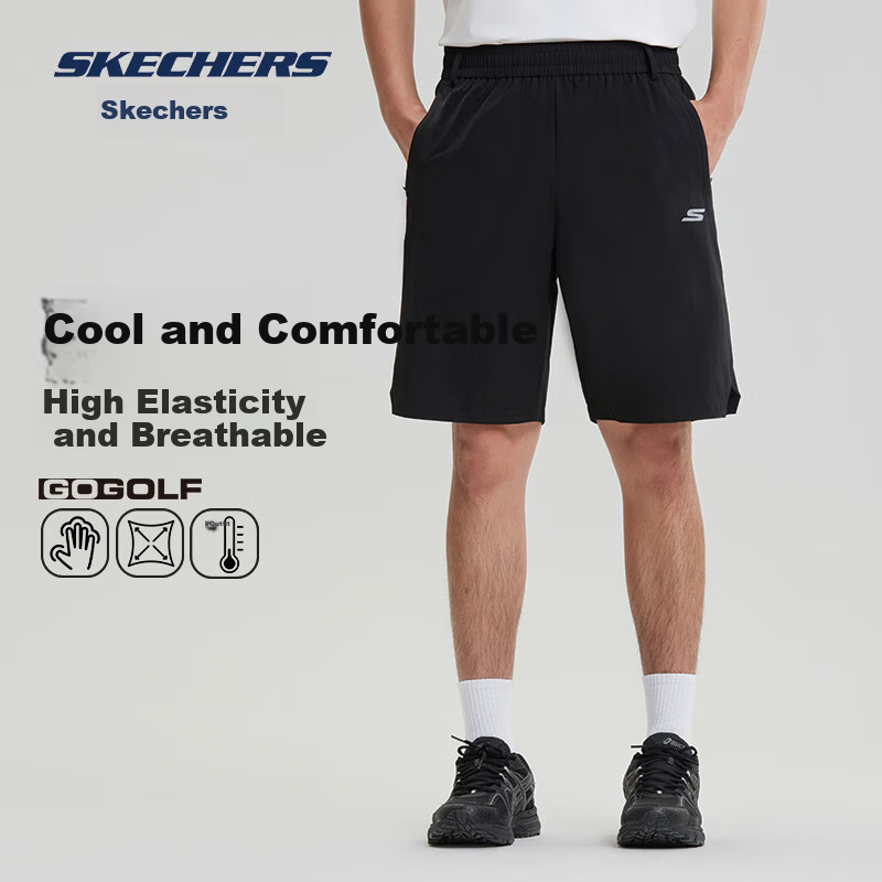 Skechers Men's Shorts, Summer 2026, Quick-Dry Loose Breathable Shorts, Outdoor Running Fitness Zipper Pocket Five-Point Shorts