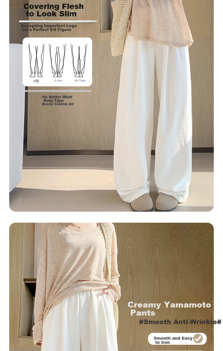 BOPRUIEY High-Waisted Cream-Colored Yamamoto-Style Pants for Women, Spring And Summer 2026 Latest Style, Lazy Casual Straight Wide-Leg Trousers 2