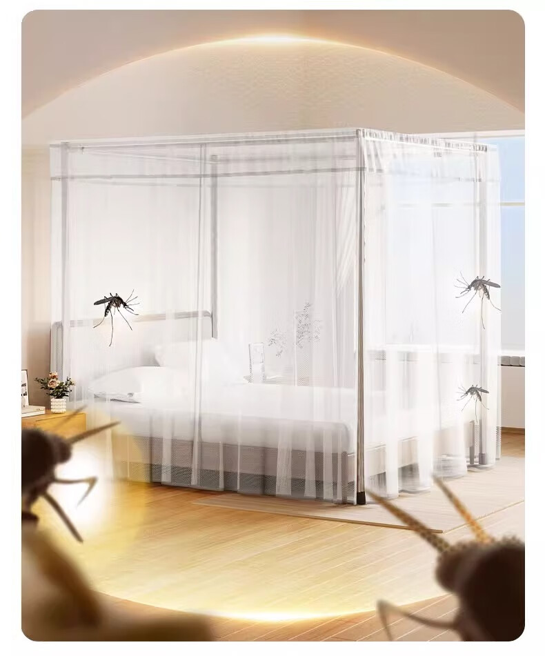 Cottonfaith Class A Home Bedroom Square Top Palace Floor Mosquito Net Frame Three-Door 1.8x2m Moonlight White [Thickened Frame] 7