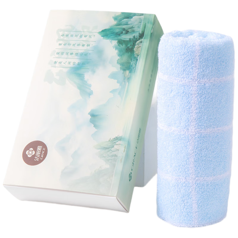 Grace Long-Staple Cotton Antibacterial Towel, Pure Cotton Woven Plaid Face Cloth, Comfortable And Soft, Chinese-Style Gift Box, Single Pack, Sports