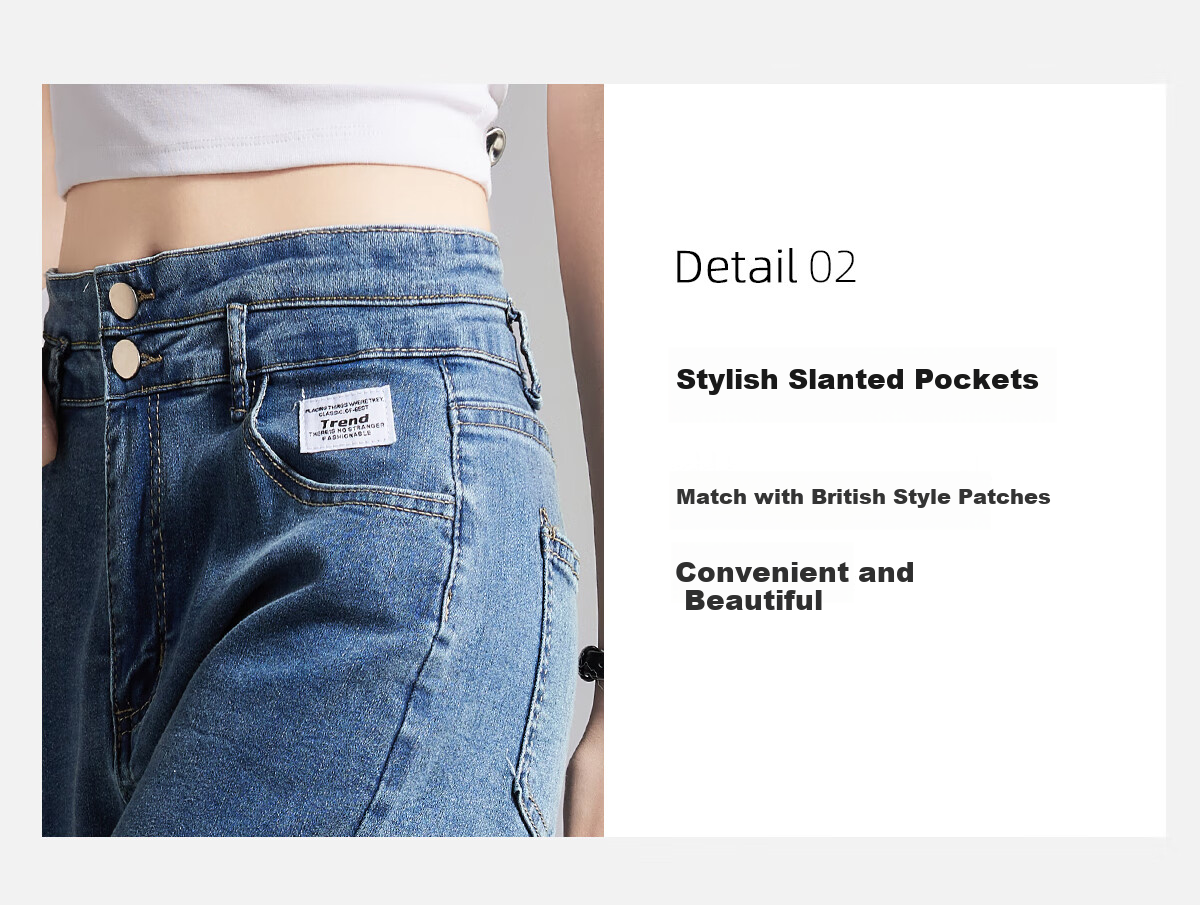 PinCai Women's Cropped Jeans, Petite Size, Solid Color, Slim Fit, High-Waisted, Stretchy, Side Slit, Straight-Leg Casual Pants P12KN1978 17